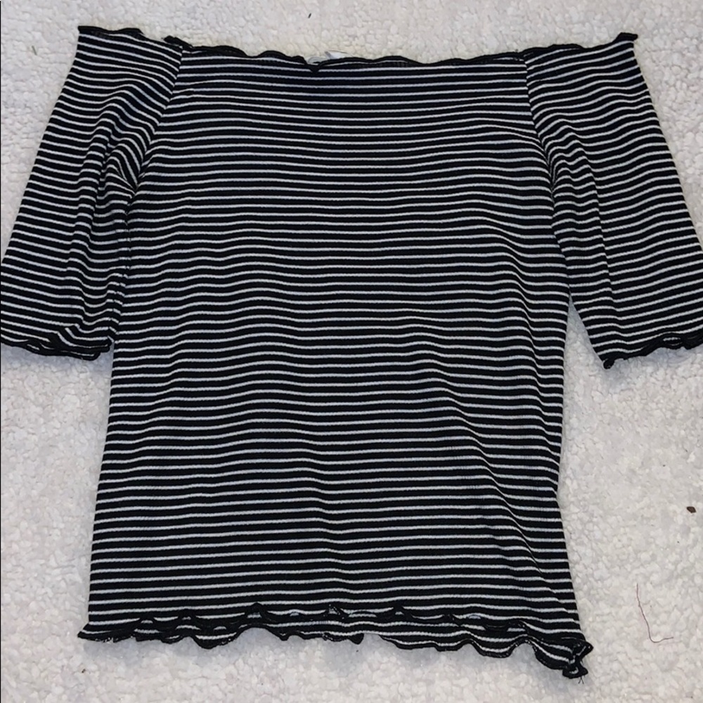 Black and Wite Stripped Off the Shoulder Top